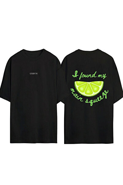 urbvn تي شيرت لايم ديزاين مطبوع أسود قصة فضفاضة