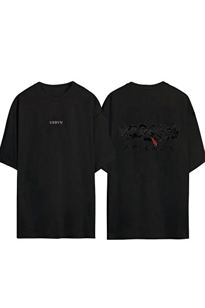 urbvn تي شيرت فريندز ديزاين مطبوع أسود قصة فضفاضة