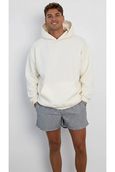 libukes Men's Oversized Sweatshirt Hoodie White – Hooded , 3 Thread Fleece, K...