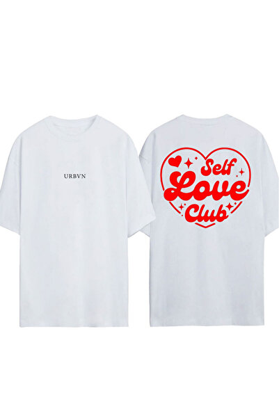 urbvn Μπλουζάκι με στάμπα Self Love Club Design σε λευκό χρώμα και oversized ...