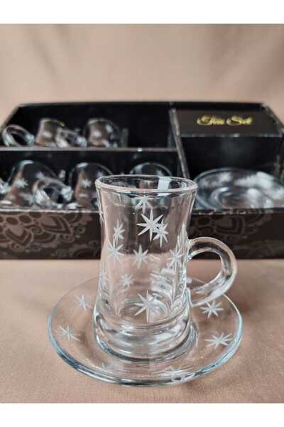 AR فناجين شاي طقم 12 قطعه بنقشة حفر على القزاز 628T