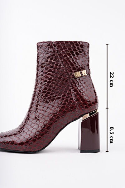 Women Lay-z Γυναικείες μπότες από λουστρίνι με σχέδιο φιδιού με τακούνι πάχους 8,5 εκ., με μυτερή μύτη και κομψό σχέδιο με χρυσές λεπτομέρειες».