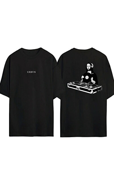 urbvn Dj Monalisa Design Printed Black Oversized t Shirt