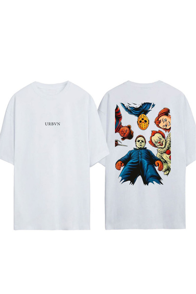 urbvn تي شيرت الهالوين 1 تصميم مطبوع أبيض قصة فضفاضة