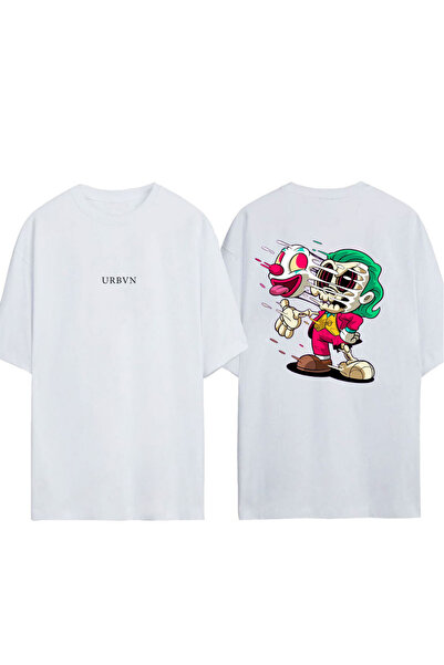 urbvn تي شيرت جوكر أنيمي ديزاين مطبوع أبيض قصة فضفاضة
