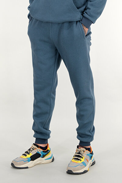 Souris Men's Petrol Blue Relaxed Fit Sweatpants 3 Thread Fleece-Lined Thick Fabric