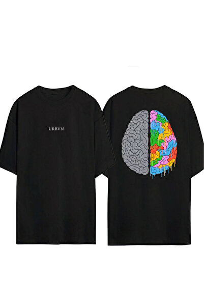 urbvn تي شيرت رينبو برين ديزاين مطبوع أسود قصة فضفاضة