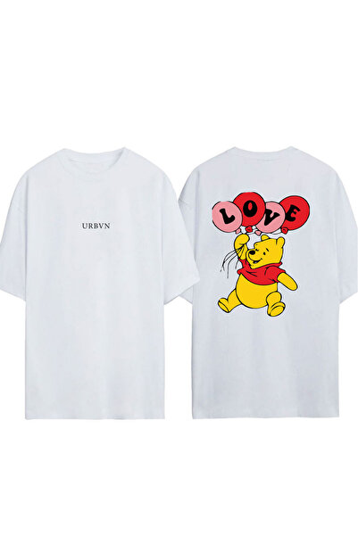 urbvn تي شيرت ويني لاف ديزاين مطبوع أبيض قصة فضفاضة