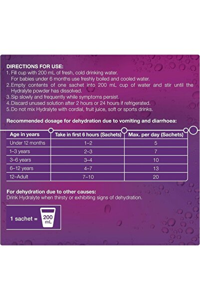 HYDRALYTE Electrolyte Powder - Apple & Blackcurrant Flavor, 10 sachets