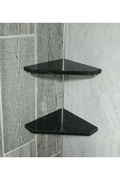 MOBAKS Doğal Mermer Mutfak Banyo Köşe Rafı Siyah Granit Köşeli