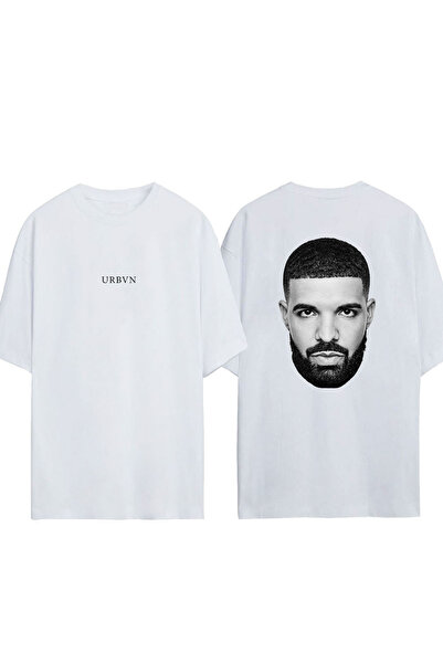 urbvn تي شيرت دريك ديزاين مطبوع أبيض قصة فضفاضة