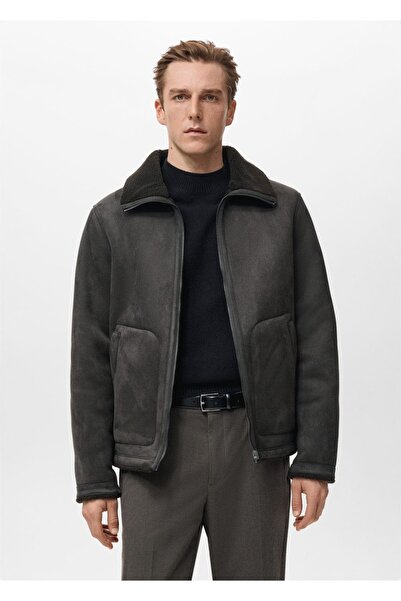 MANGO Man Suni kürk astarlı deri görünümlü ceket