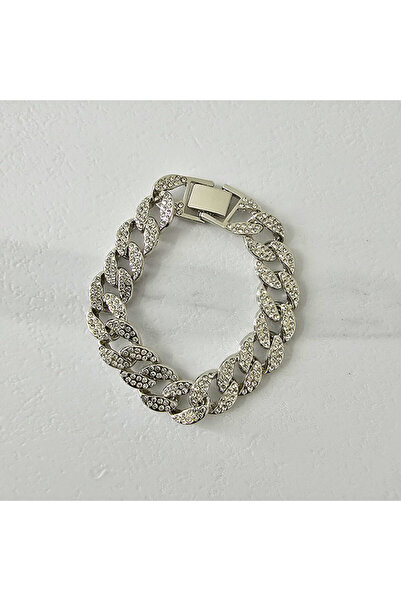 velve Βαρύ γυναικείο βραχιόλι, από ανοξείδωτο ατσάλι με ημιπολύτιμες πέτρες, συσκευασμένο σε κομψό κουτί, Ασημί