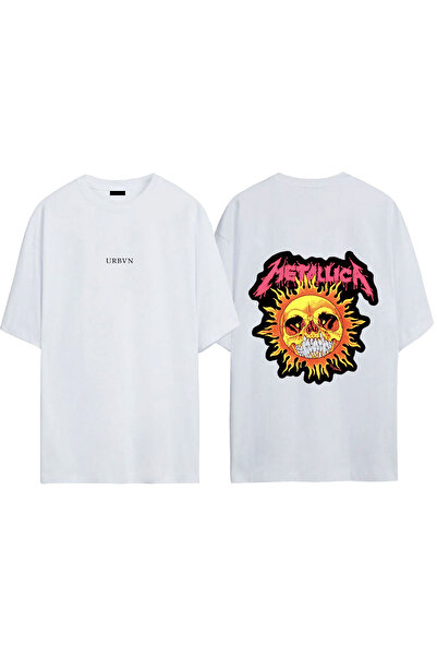 urbvn تي شيرت ميتاليكا صن ديزاين مطبوع أبيض قصة فضفاضة