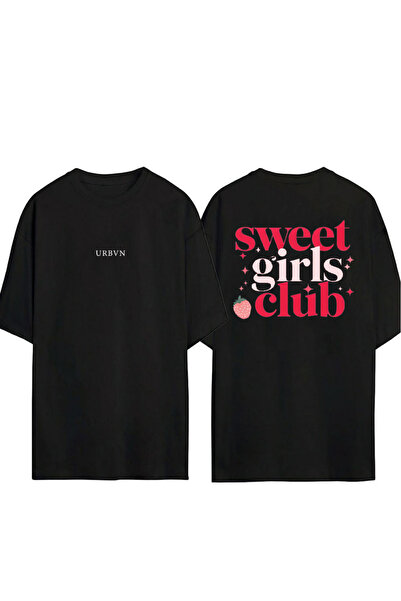 urbvn تي شيرت سويت كلوب ديزاين مطبوع أسود قصة فضفاضة