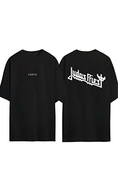 urbvn تي شيرت جوداس ديزاين مطبوع أسود قصة فضفاضة