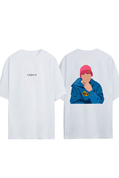 urbvn تي شيرت جاستن بيبر تصميم مطبوع أبيض قصة فضفاضة