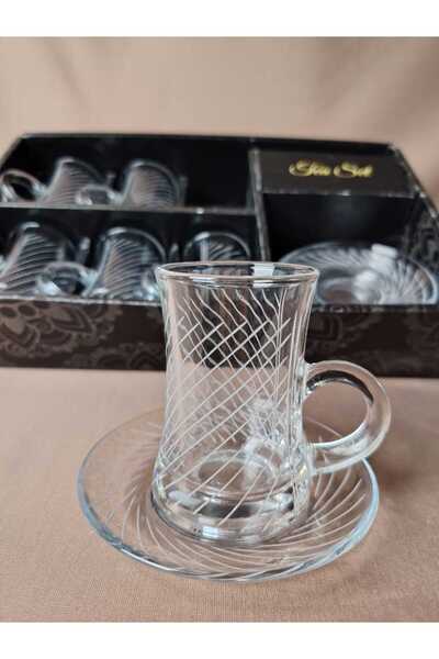 AR فناجين شاي طقم 12 قطعه بنقشة حفر على القزاز 627T