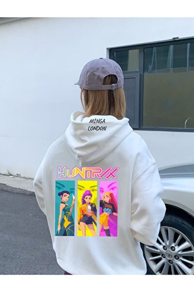 Minga London Φούτερ Unisex Huntrx Style Πολύχρωμο με τύπωμα Λευκό oversized