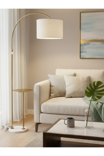 BEC49 Modern arched floor lamp with built-in side table