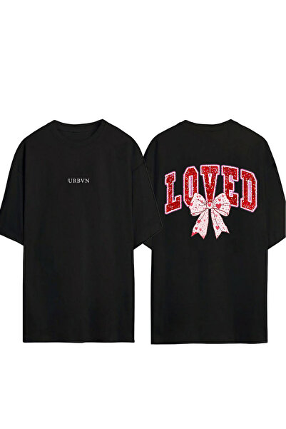 urbvn LOVED Μπλουζάκι με στάμπα σχεδίου, μαύρο, oversized