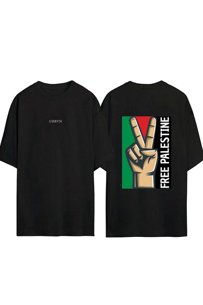urbvn Μπλουζάκι Özgür Filistin με στάμπα σε μαύρο χρώμα και oversized γραμμή