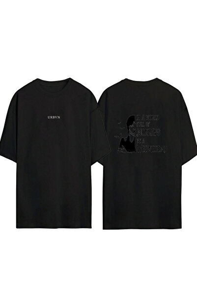 urbvn تي شيرت ويدنزداي ديزاين مطبوع أسود قصة فضفاضة