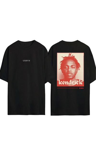 urbvn تي شيرت كيندريك ديزاين مطبوع أسود قصة فضفاضة