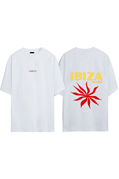 urbvn تي شيرت إيبيزا ديزاين مطبوع أبيض قصة فضفاضة