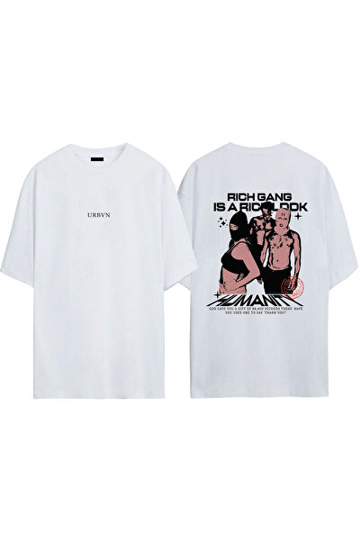 urbvn Gang Design Printed White Oversized T-Shirt