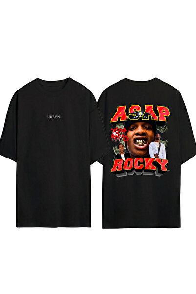 urbvn Asap Rocky Design Printed Black Oversized t Shirt