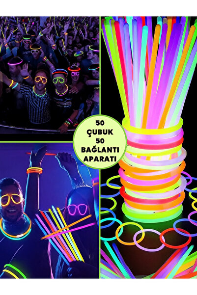 moryconcept 50 Adet Neon Fosforlu Işıklı Çubuk + 50 Bağlantı Aparatı – 12 Saa...