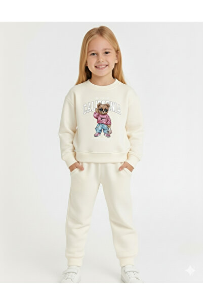 LİTTLE TORTOİSE Girl's Printed Tracksuit Set / Sweatshirt Set