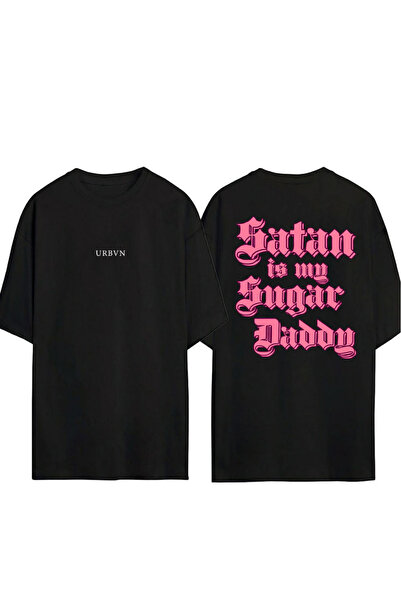 urbvn تي شيرت سوجر بيبي تصميم مطبوع أسود قصة فضفاضة