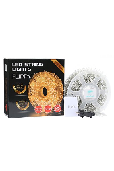 OEM Instalatie Craciun liniara, fir transparent, cu transformator, 50m, alb cald, 2000 LED-uri, 8 jocu