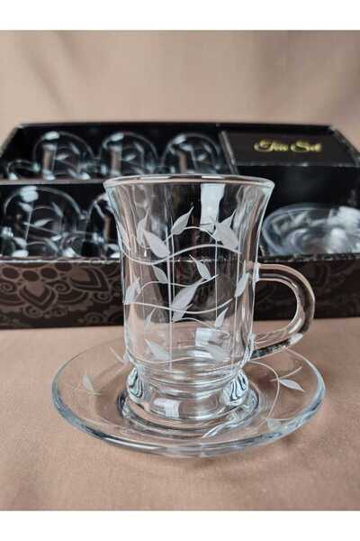 AR فناجين شاي طقم 12 قطعه بنقشة حفر على القزاز 629T