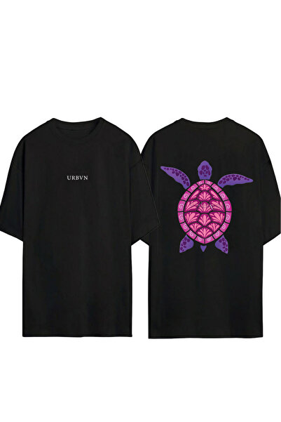 urbvn Purple Turtle Design Printed Black Oversized t Shirt