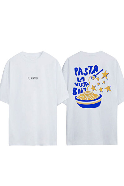 urbvn Pasta La Vista Design Printed White Oversized T-Shirt