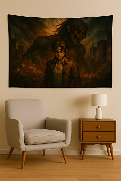 LUNA DİZAYN Attack On Titan Temalı Duvar Örtüsü Ev Dekorasyon Duvar Halısı Ta...