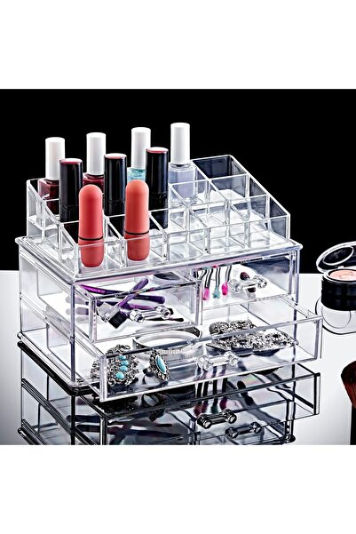 Hype Store 18 Bölmeli Üç Çekmeceli Oje ve Ruj Organizeri 18 Gözlü Oje 18 Bölmeli Ruj Düzenleyici