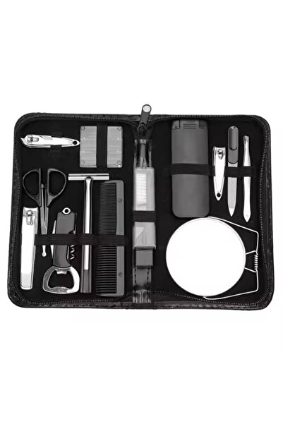 Hype Store Erkek İçin 13'lü Seyahat Boy Deri Çantalı Bakım Set Tırnak Makas-C...