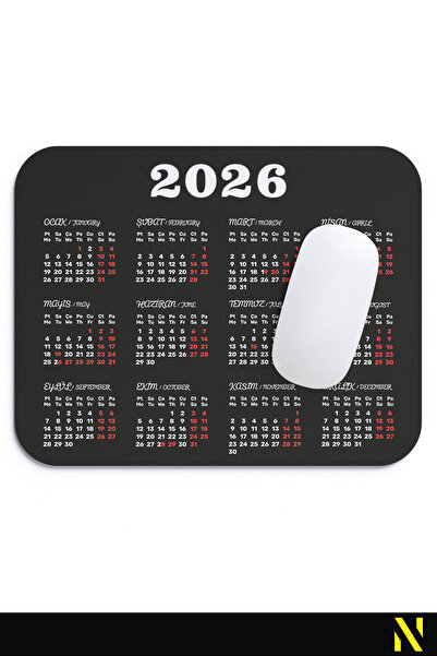 nilizma Mousepad ergonomic negru cu calendar 2026, ideal pentru utilizarea acasă și la birou, cu suprafață anti-alunecare