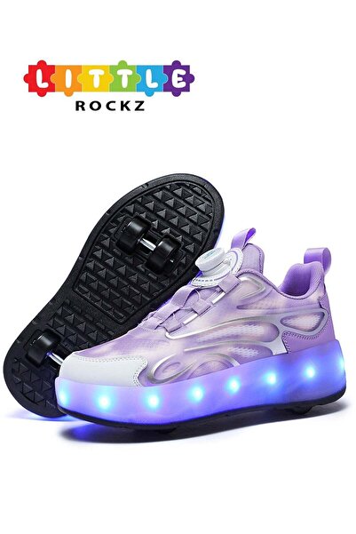 Little Rockz Kids Four Wheel Roller Shoes Rechargeable LED Flash Light Sneake...