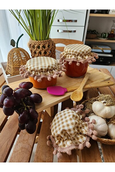 Runner Supla Home Kahverengi pötikareli konserve kavanoz kapağı kılıfı ponpon...