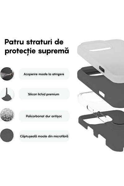 Casey Studios Husa Soft Silicone iPhone 16 Pro, Microfibra in Interior, de Protectie, Slim, Dark Grey