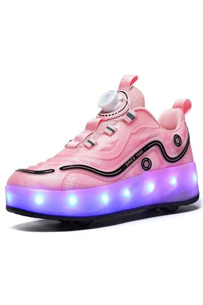 Little Rockz Kids Four Wheel Roller Shoes Rechargeable LED Flash Light Sneaker Skate Heelys Shoes