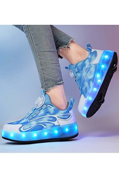 Little Rockz Kids Four Wheel Roller Shoes Rechargeable LED Flash Light Sneaker Skate Heelys Shoes