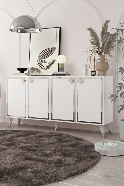 cantek dizayn 8206-1CT KB150 KONSOL, TV ÜNİTESİ BEYAZ-GÜMÜŞ