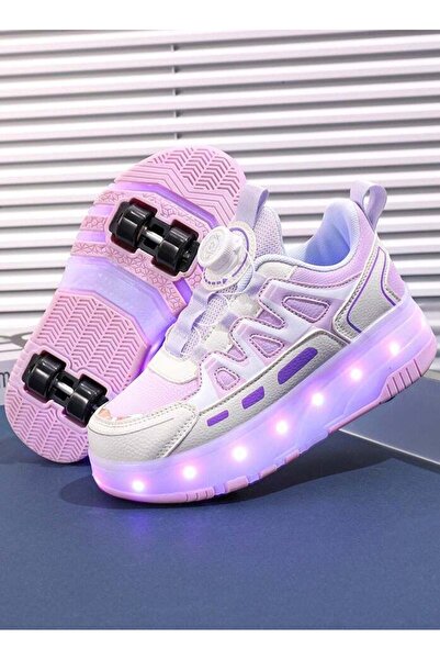 Little Rockz Kids Four Wheel Roller Shoes Rechargeable LED Flash Light Sneaker Skate Heelys Shoes