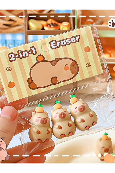 ÖZ OFİS Capybara Kapibara Hem Kalem Başlığı Hem Silgi İkisi Bir Arada Silgi ve Kalem Süsü (3’lü Set)